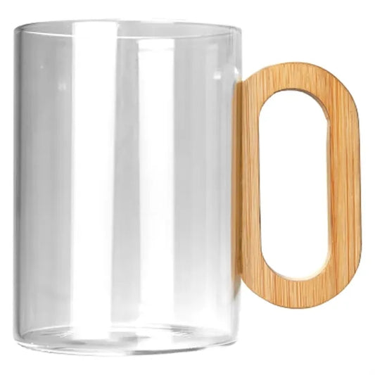 15 oz. Clear Glass Mug with Bamboo Handle and Logo
