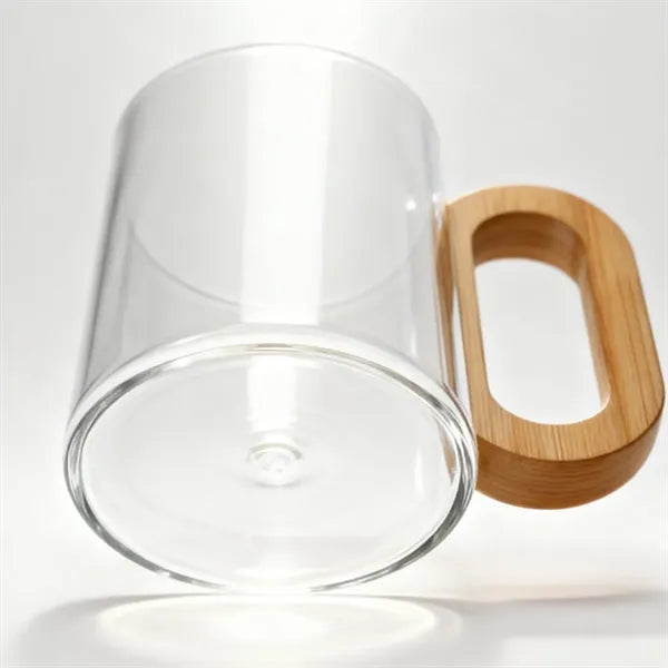15 oz. Clear Glass Mug with Bamboo Handle and Logo