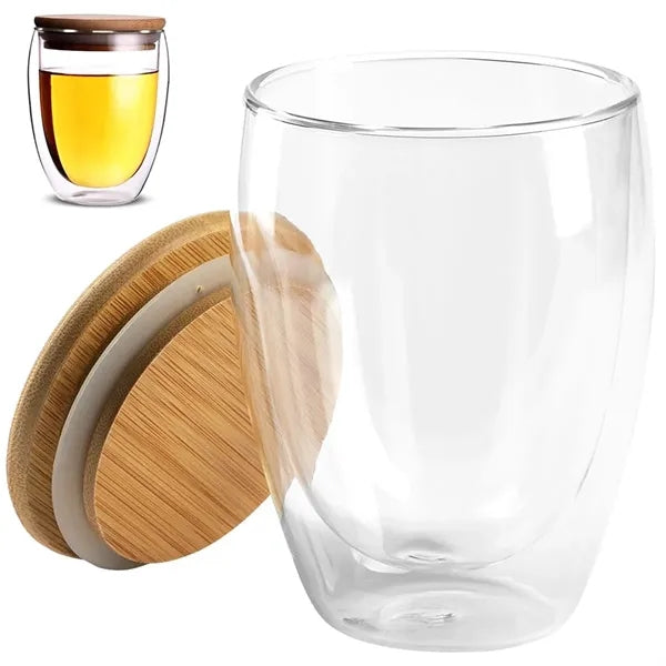 12 oz. Double Wall Glass Cup with Bamboo Lid