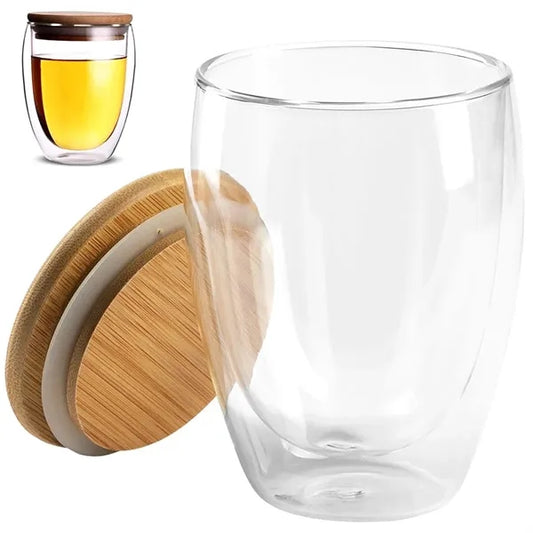 12 oz. Double Wall Glass Cup with Bamboo Lid
