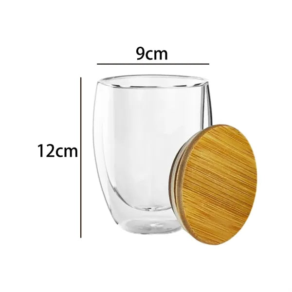 12 oz. Double Wall Glass Cup with Bamboo Lid