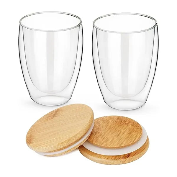 12 oz. Double Wall Glass Cup with Bamboo Lid