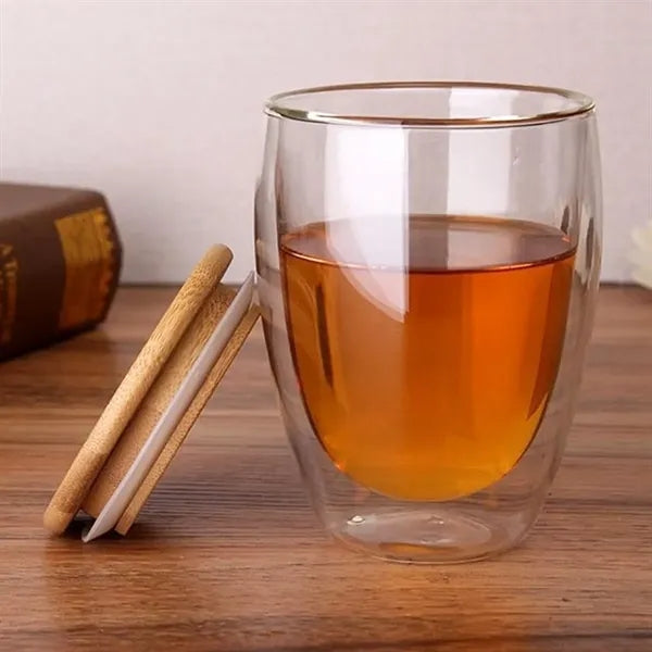 12 oz. Double Wall Glass Cup with Bamboo Lid