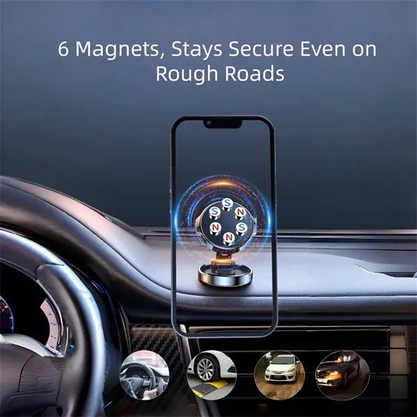 360-Degree Magnetic Car Phone Holder, Foldable Mount