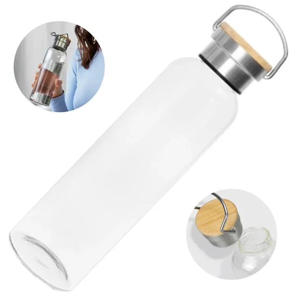 20 oz. Glass Water Bottle with Bamboo Lid and Handle