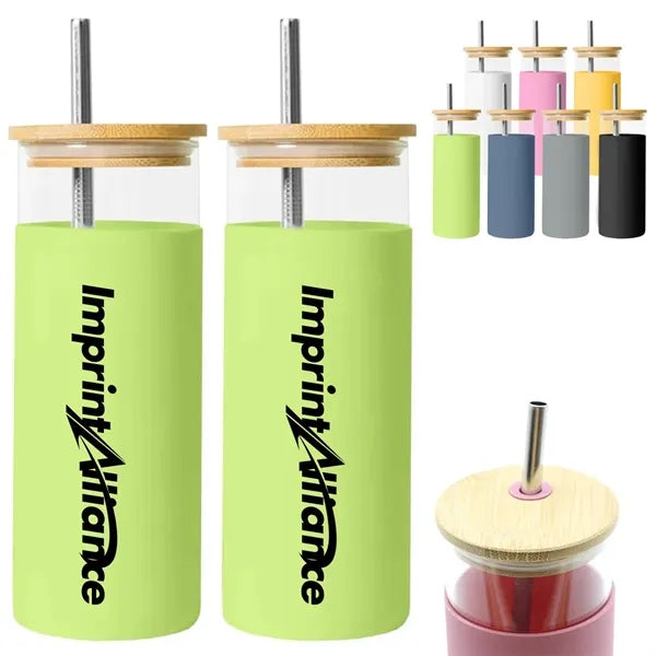 14 oz. Glass Tumbler w/ Bamboo Lid, Straw & Silicone Sleeve