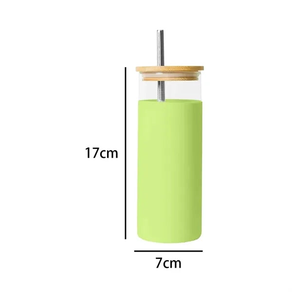 14 oz. Glass Tumbler w/ Bamboo Lid, Straw & Silicone Sleeve