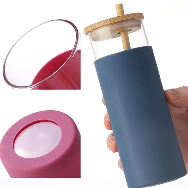 14 oz. Glass Tumbler w/ Bamboo Lid, Straw & Silicone Sleeve