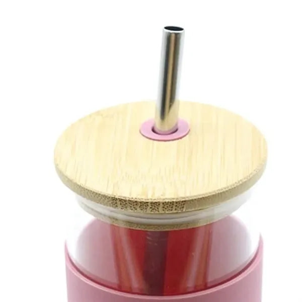 14 oz. Glass Tumbler w/ Bamboo Lid, Straw & Silicone Sleeve
