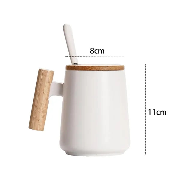 14 oz. Ceramic Mug with Wooden Handle, Lid and Spoon