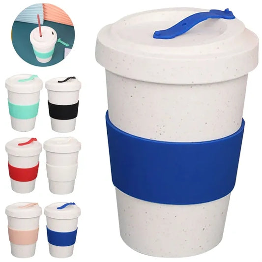 Eco Wheat Fiber Travel Cup with Lid and Silicone Sleeve