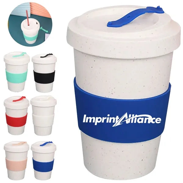 Eco Wheat Fiber Travel Cup with Lid and Silicone Sleeve