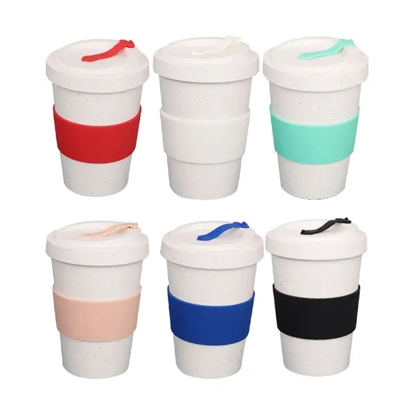 Eco Wheat Fiber Travel Cup with Lid and Silicone Sleeve