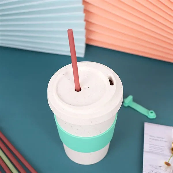 Eco Wheat Fiber Travel Cup with Lid and Silicone Sleeve