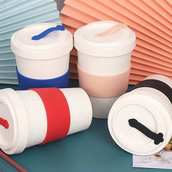 Eco Wheat Fiber Travel Cup with Lid and Silicone Sleeve