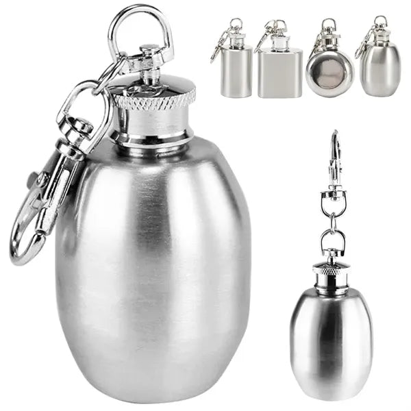 1 oz. Mini Stainless Steel Flask Keychain Set