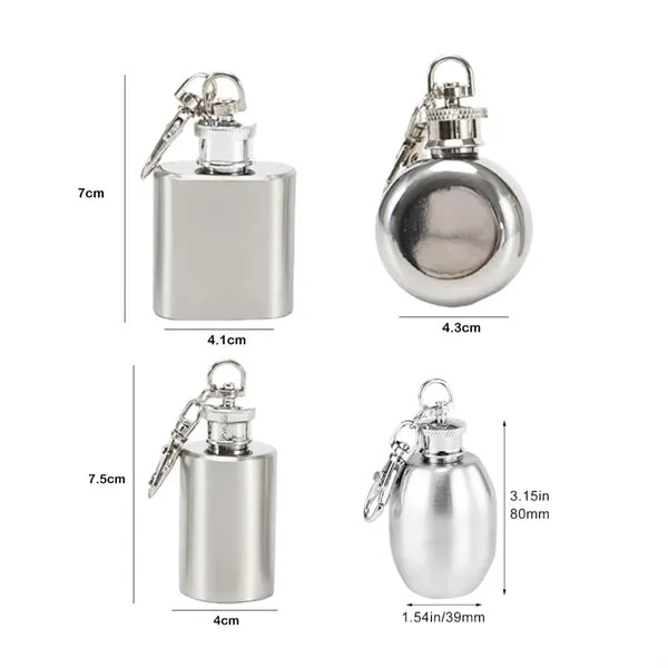 1 oz. Mini Stainless Steel Flask Keychain Set