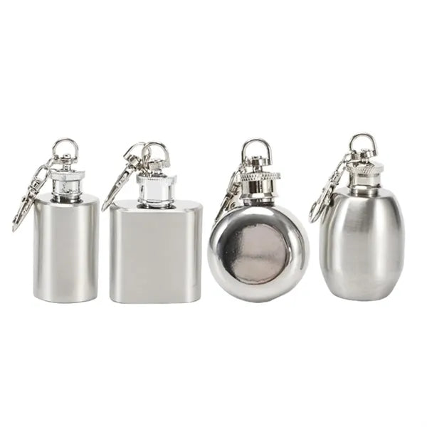 1 oz. Mini Stainless Steel Flask Keychain Set