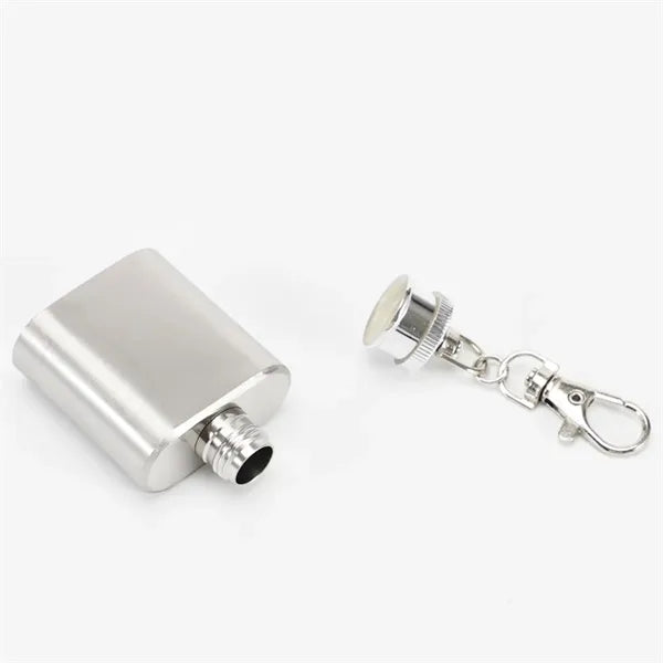 1 oz. Mini Stainless Steel Flask Keychain Set