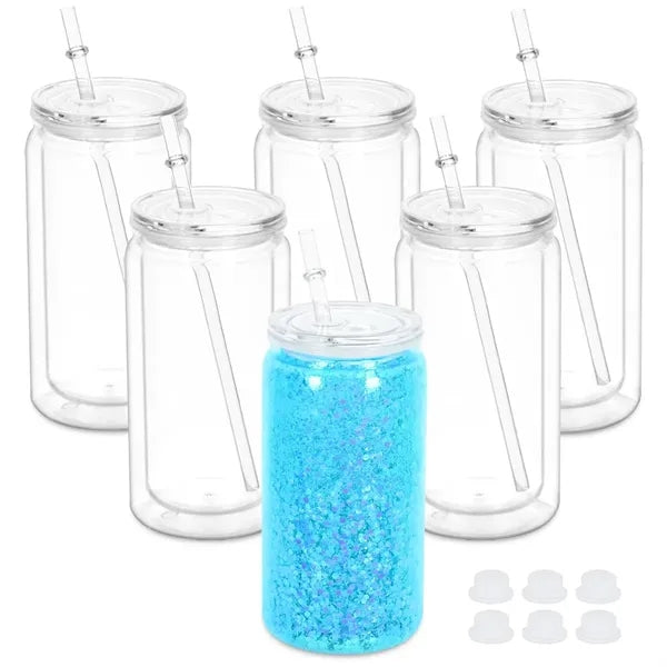 16 oz. Clear Can-Shaped Plastic Cup w/ Straw and Custom Logo