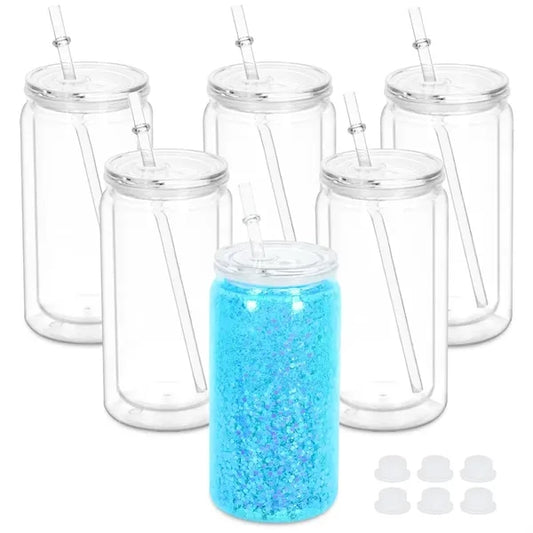 16 oz. Clear Can-Shaped Plastic Cup w/ Straw and Custom Logo