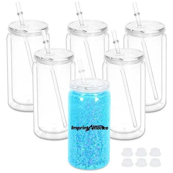 16 oz. Clear Can-Shaped Plastic Cup w/ Straw and Custom Logo