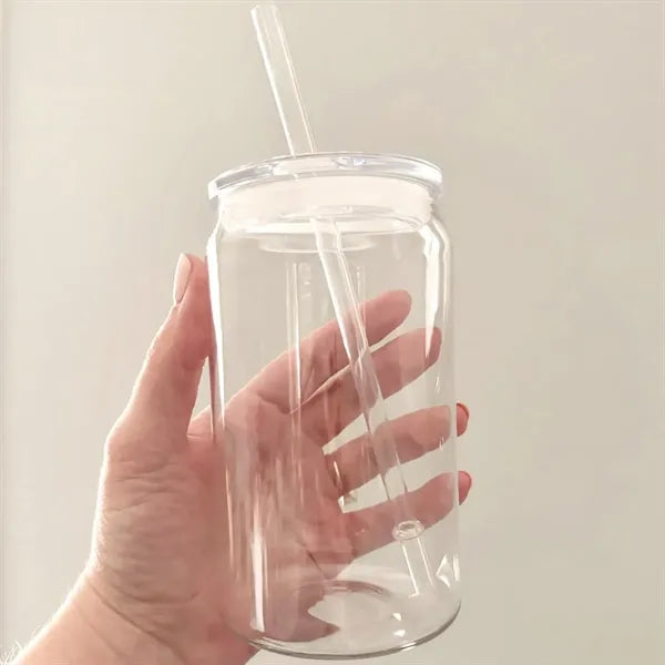 16 oz. Clear Can-Shaped Plastic Cup w/ Straw and Custom Logo
