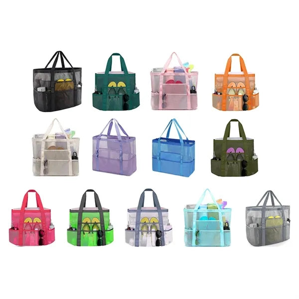 Oversized Sand-Free Mesh Beach Tote Bag With Zipper Pocket