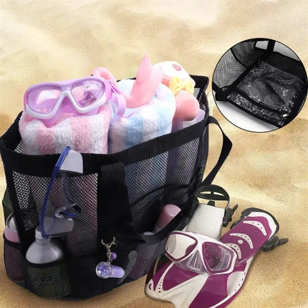 Oversized Sand-Free Mesh Beach Tote Bag With Zipper Pocket