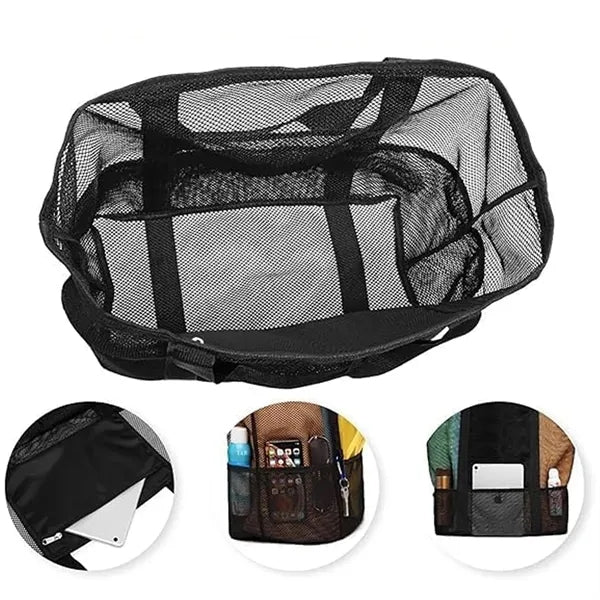 Oversized Sand-Free Mesh Beach Tote Bag With Zipper Pocket