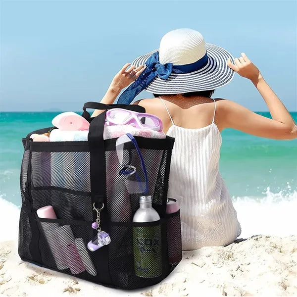 Oversized Sand-Free Mesh Beach Tote Bag With Zipper Pocket