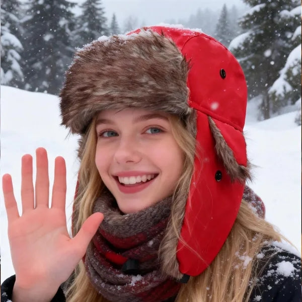 Polyester Warm Winter Trapper Hat W/ Ear Flaps