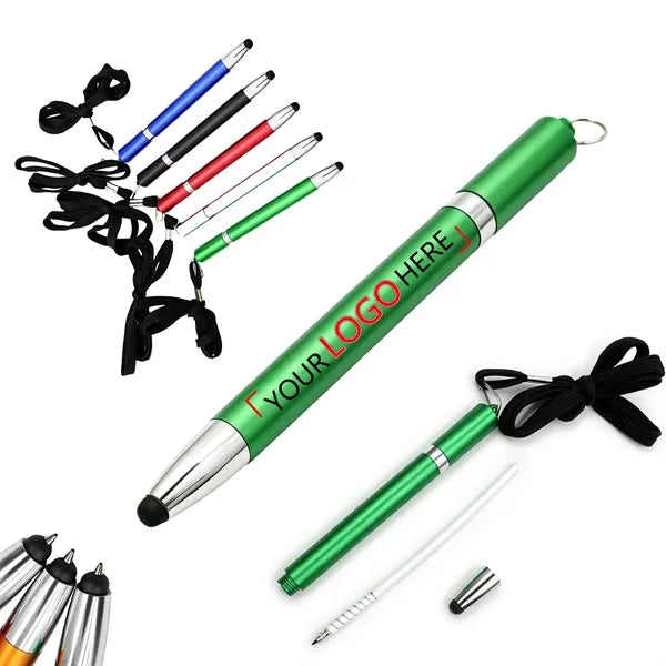 Mini Twist Ballpoint Pen with Stylus and Neck Lanyard