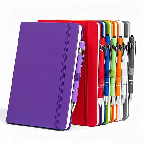 PU Leather Notebook W/Elastic Band And Pen