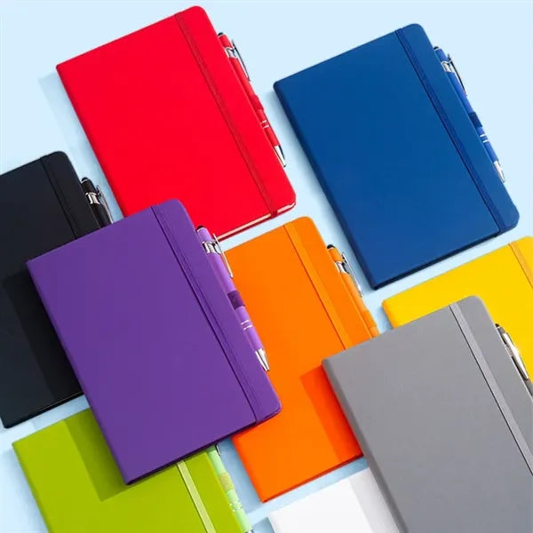 PU Leather Notebook W/Elastic Band And Pen