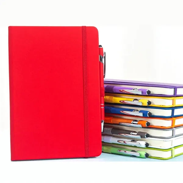 PU Leather Notebook W/Elastic Band And Pen
