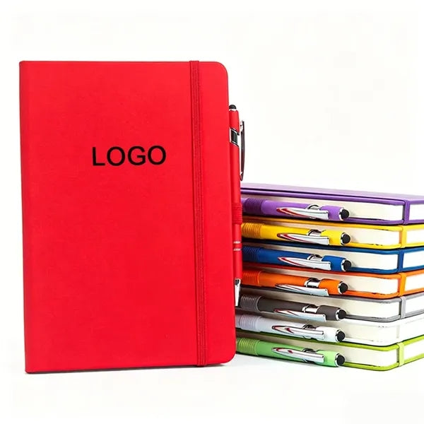 PU Leather Notebook W/Elastic Band And Pen