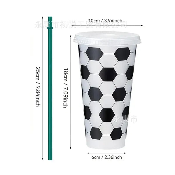 Large Capacity Soccer Themed Plastic Tumbler With Straw