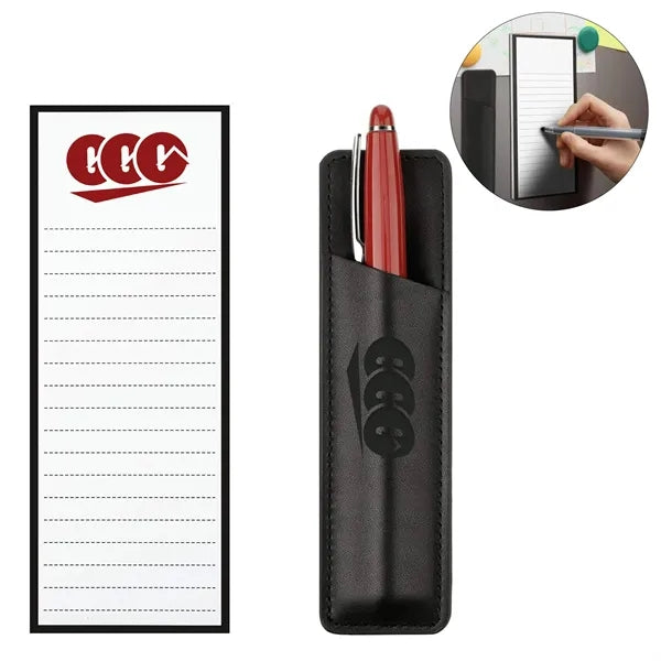 Magnetic Grocery List Pad with PU Leather Pen Holder Set