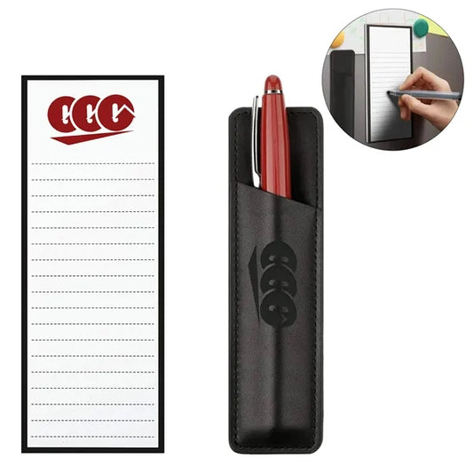Magnetic Grocery List Pad with PU Leather Pen Holder Set