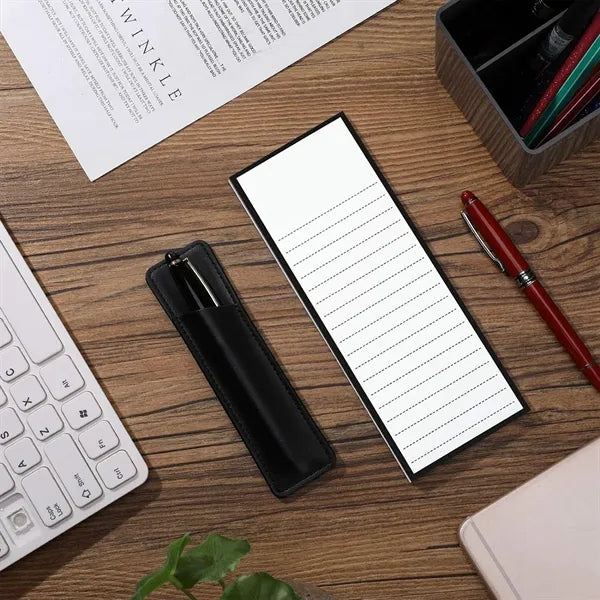 Magnetic Grocery List Pad with PU Leather Pen Holder Set