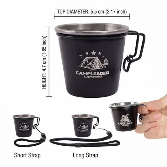 2.4oz Stainless Steel Shot Glass Camping Cup With Lanyard