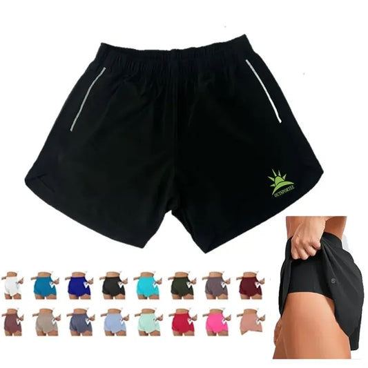 High Waist 2 in 1 Womens Running Shorts with Side Pockets