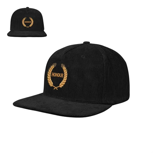 5 Panel Structured Corduroy Snapback Cap W/ Flat Bill