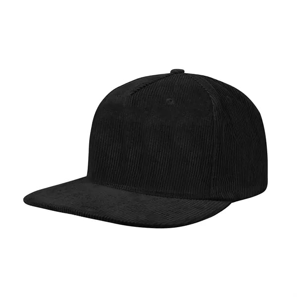 5 Panel Structured Corduroy Snapback Cap W/ Flat Bill