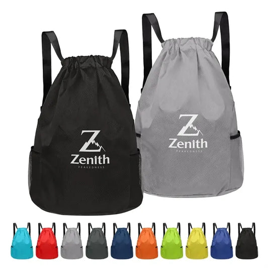 Large Sport Drawstring Backpack W/ Side Mesh Pocket