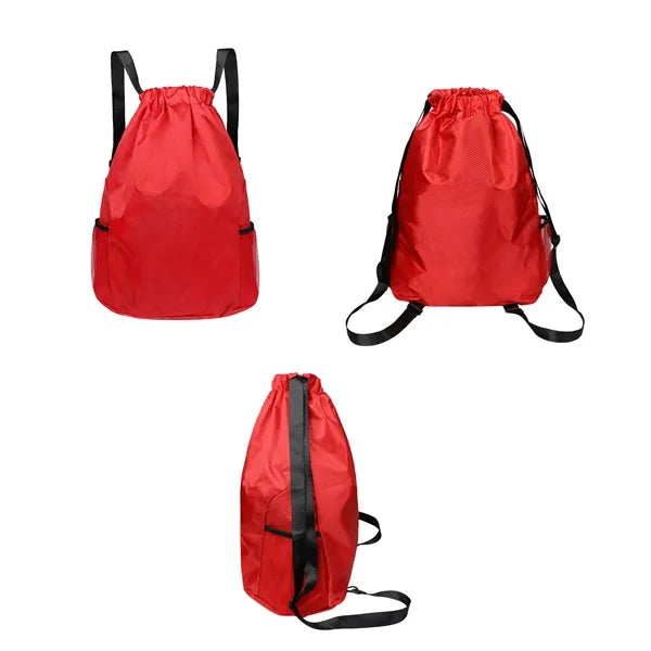 Large Sport Drawstring Backpack W/ Side Mesh Pocket