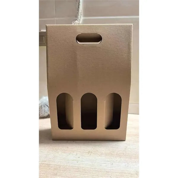 3-Bottle Kraft Wine Carrier Box with Windows and Handle