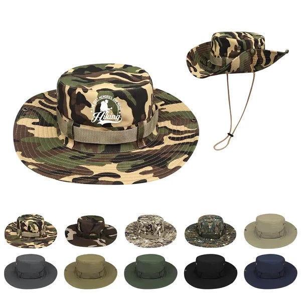 Wide Brim Jungle Boonie Bucket Hat W/ Chin Strap