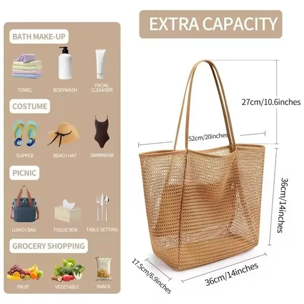 Foldable Summer Mesh Shoulder Beach Nylon Tote Bag